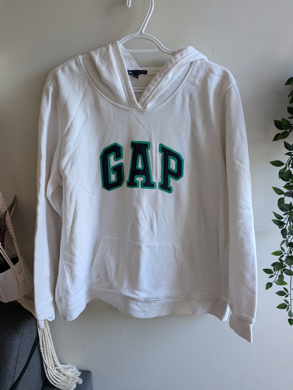 GAP White Hoodie with Green & Black Lettering